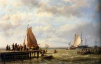 Johannes Hermanus Koekkoek - Provisioning a Tall Ship at Anchor